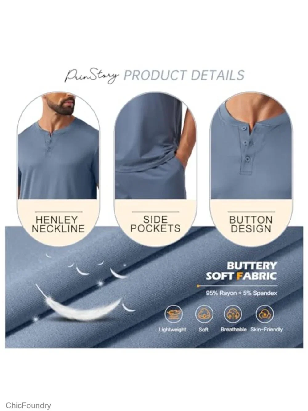 Men's 2-Piece Pajama Set, Short Sleeve, Rayon Blend, Lightweight, Sleep & Lounge